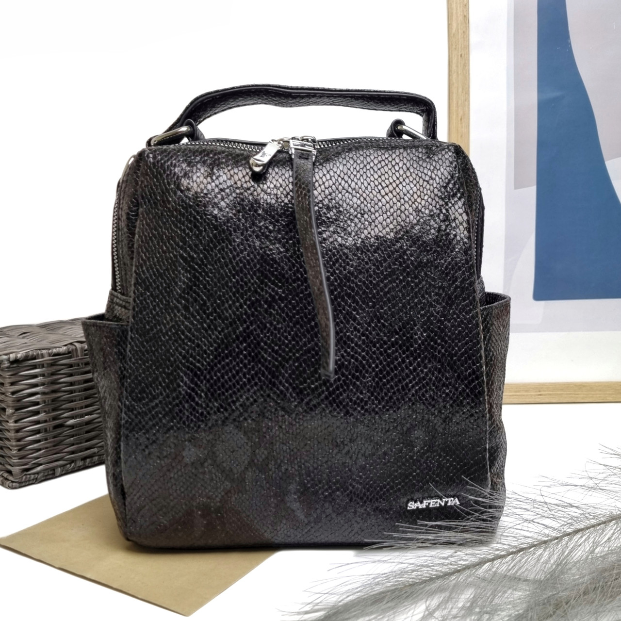 Жіноча сумка та рюкзак екошкіра чорний Арт.S6212-2 black Safenta (541)