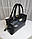 Велика жіноча сумка саквояж модна міська чорна екошкіра, фото 3