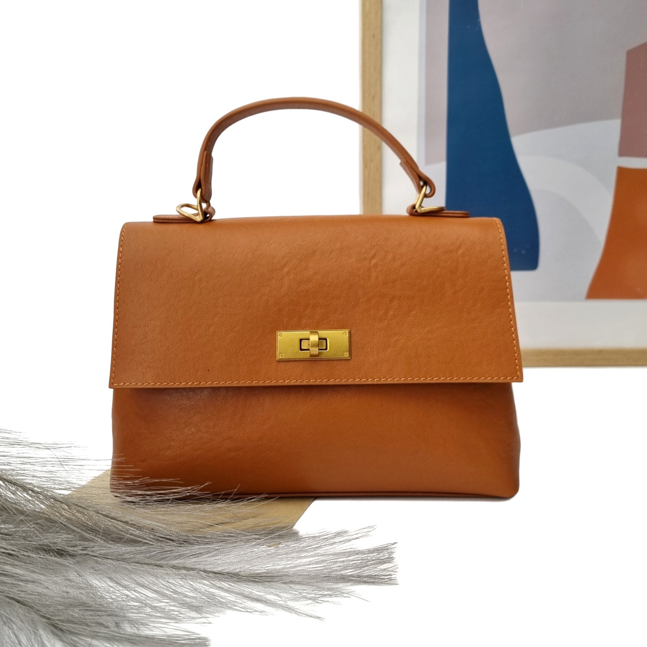 Жіноча шкіряна сумка на плече рудий Арт.6085 l.brown VIVAVERBA Україна - (59)