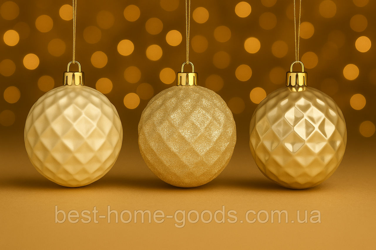 Набір ялинкових куль “Колючка” 3‑в‑1 Ø 8 см, 6 шт – матова, глянцева та з блискітками, пластик, 12 кольорів, фото 1