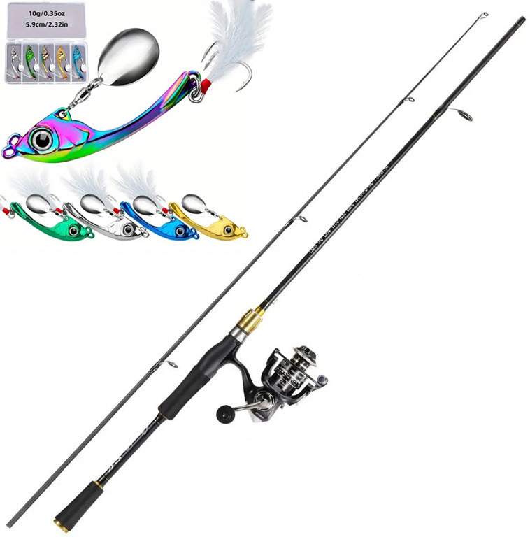 Спінінг з котушкою на щуку + Набір з 5 преміум металевих спіннербейтів, фото 1