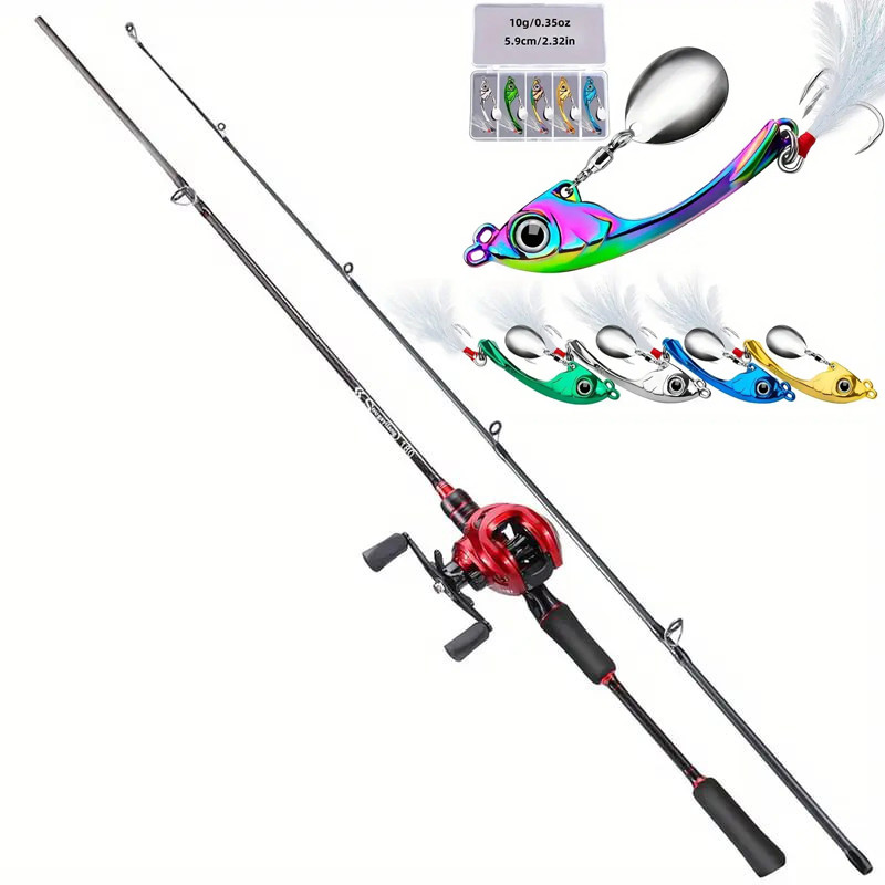 Спінінг + мультиплікаторна котушка + Набір блешень з 5 Преміум металевих спіннербейтів, фото 1