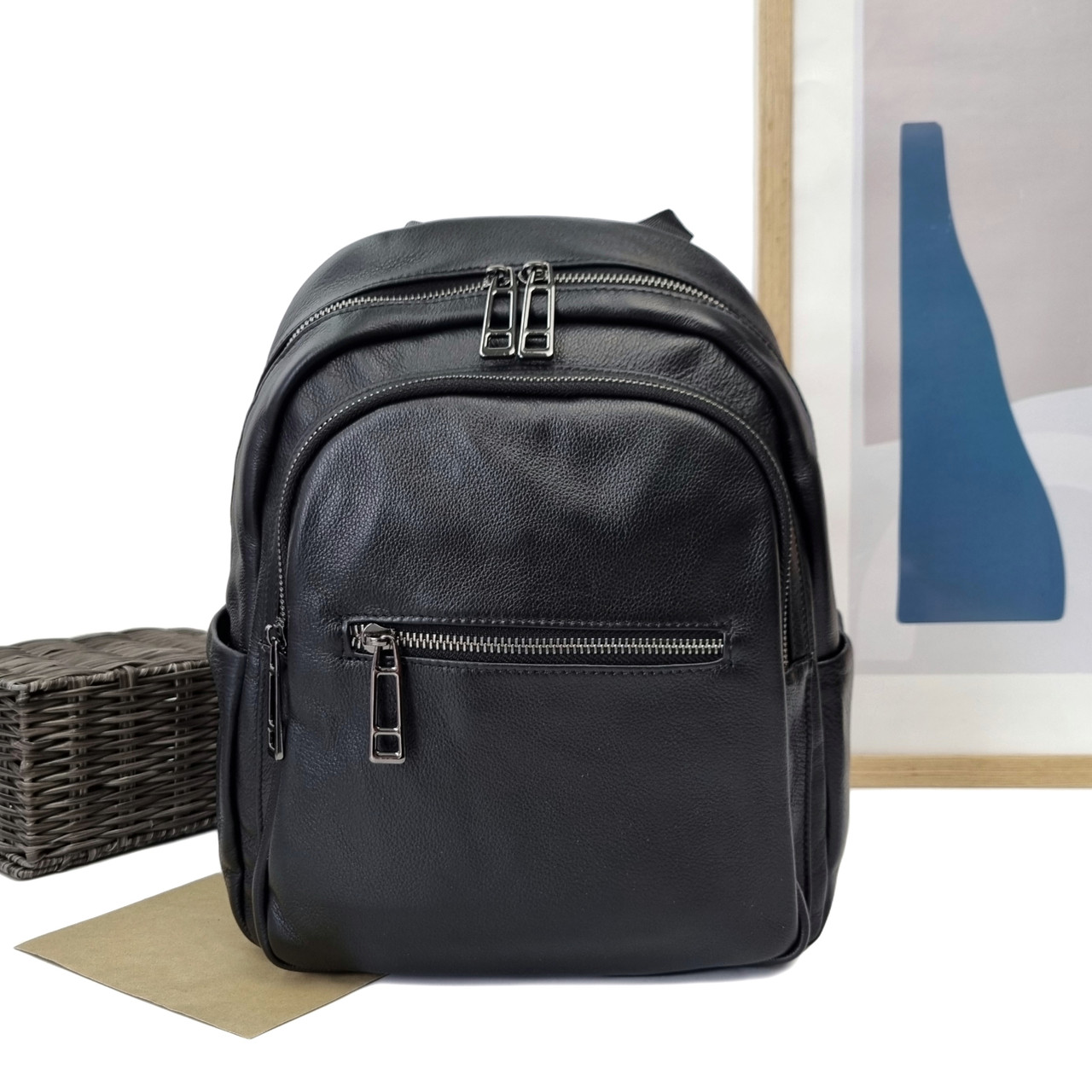 Модний жіночий рюкзак натуральна шкіра чорний Арт.675 black VIVAVERBA Україна — (54)