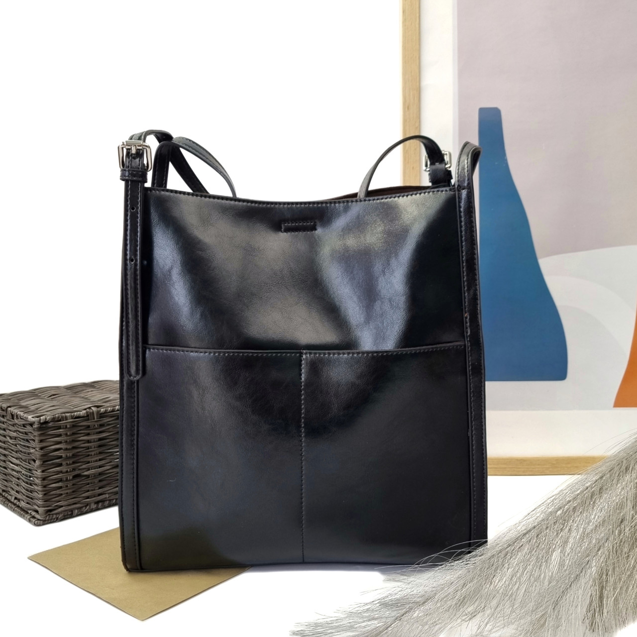 Модна сумка-шопер натуральна шкіра чорний Арт.89-8571-1 black VIVAVERBA Україна — (59), фото 1