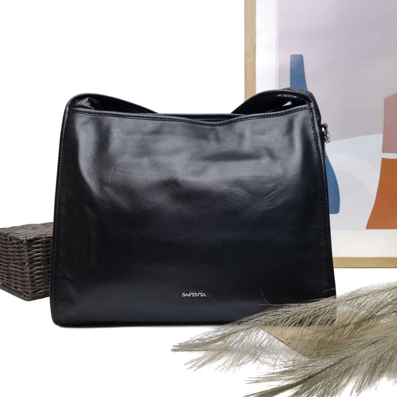 Шкіряний мішок чорний Арт.S91186 black Safenta (54)