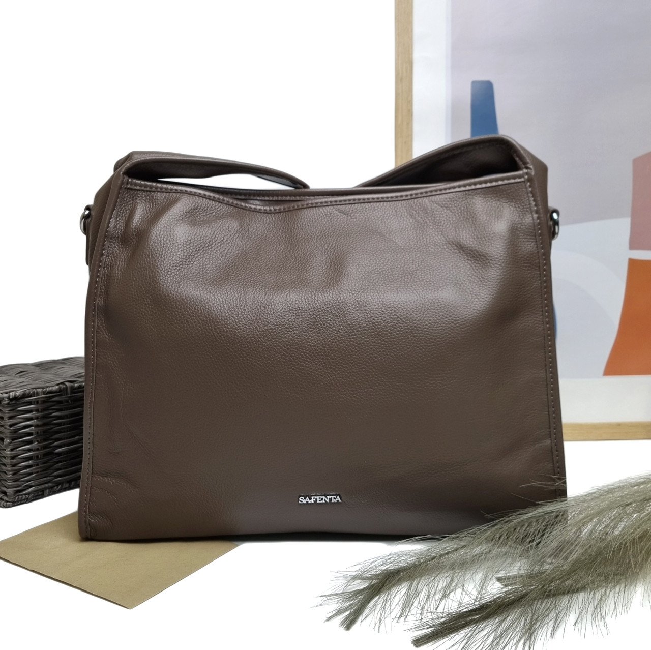 Сумка-мішок шкіряна моко Арт.S91186 coffee Safenta (54), фото 1