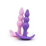 Набір силіконових анальних пробок та ланцюжка 3 шт., Стимулятори ануса + Лубрикант, Інтимні іграшки, фото 4