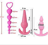 Набір силіконових анальних пробок та ланцюжка 3 шт., Стимулятори ануса + Лубрикант, Інтимні іграшки, фото 9