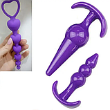 Набір силіконових анальних пробок та ланцюжка 3 шт., Стимулятори ануса + Лубрикант, Інтимні іграшки, фото 8