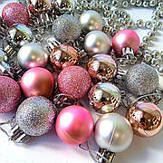 Набір новорічних іграшок 24 шт 3см рожеві, срібні | прикраси ялинкові | новорічні іграшки