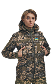 Зимова утеплена жіноча FS куртка-трансформер Soft Shell 2в1, піксель