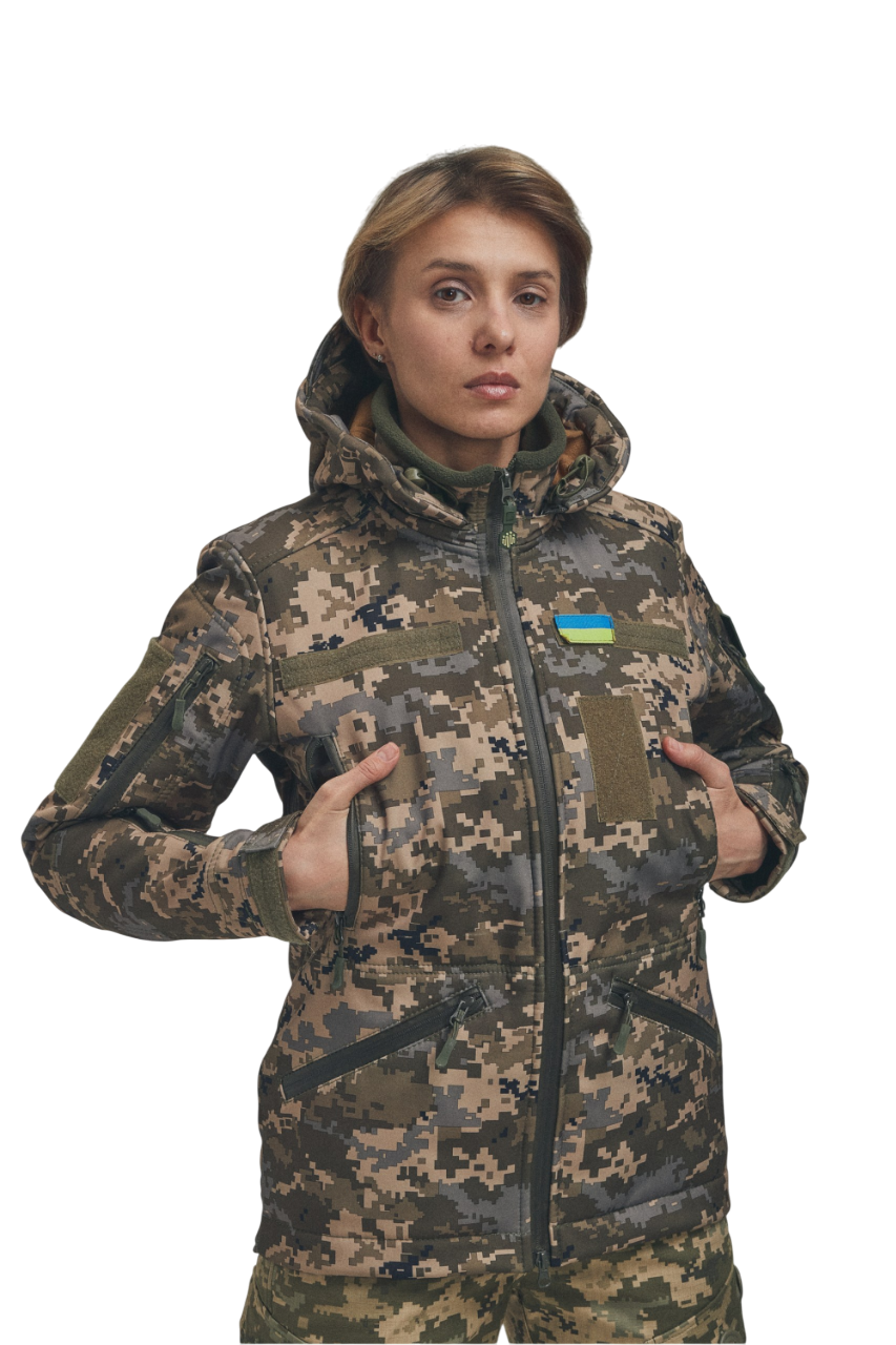 Зимова утеплена жіноча FS куртка-трансформер Soft Shell 2в1, піксель