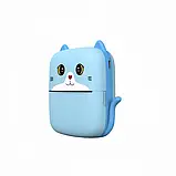 Портативний термопринтер мобільний міні принтер з наклейками Котик блакитний з набором паперу 12 шт, фото 3