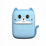 Портативний термопринтер мобільний міні принтер з наклейками Котик блакитний з набором паперу 12 шт, фото 4