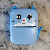 Портативний термопринтер мобільний міні принтер з наклейками Котик блакитний з набором паперу 12 шт, фото 8