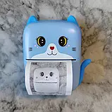 Портативний термопринтер мобільний міні принтер з наклейками Котик блакитний з набором паперу 12 шт, фото 10