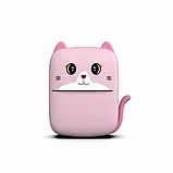 Портативний термопринтер мобільний міні принтер з наклейками Котик рожевий з набором паперу 12 шт, фото 4