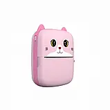 Портативний термопринтер мобільний міні принтер з наклейками Котик рожевий з набором паперу 12 шт, фото 5