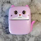 Портативний термопринтер мобільний міні принтер з наклейками Котик рожевий з набором паперу 12 шт, фото 8