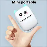 Портативний термопринтер мобільний міні принтер з наклейками Котик X5 бірюзовий з набором паперу 12 шт, фото 2