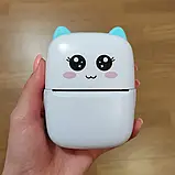 Портативний термопринтер мобільний міні принтер з наклейками Котик X5 бірюзовий з набором паперу 12 шт, фото 7