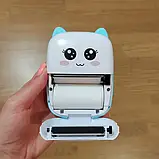 Портативний термопринтер мобільний міні принтер з наклейками Котик X5 бірюзовий з набором паперу 12 шт, фото 8