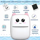 Портативний термопринтер мобільний міні принтер з наклейками Котик X5 рожевий з набором паперу 12 шт, фото 3