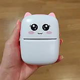 Портативний термопринтер мобільний міні принтер з наклейками Котик X5 рожевий з набором паперу 12 шт, фото 7