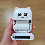 Портативний термопринтер мобільний міні принтер з наклейками Котик X5 рожевий з набором паперу 12 шт, фото 8