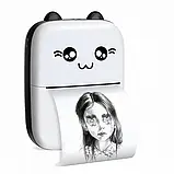 Портативний термопринтер мобільний міні принтер з наклейками Котик 09 чорний з набором паперу 12 шт, фото 3