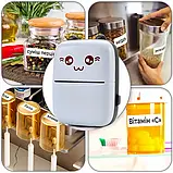 Портативний термопринтер мобільний міні принтер з наклейками Котик 09 чорний з набором паперу 12 шт, фото 4