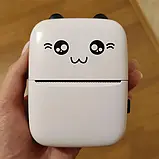 Портативний термопринтер мобільний міні принтер з наклейками Котик 09 чорний з набором паперу 12 шт, фото 8