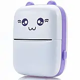 Портативний термопринтер мобільний міні принтер з наклейками Котик 09 фіолетовий з набором паперу 12 шт, фото 2