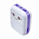 Портативний термопринтер мобільний міні принтер з наклейками Котик 09 фіолетовий з набором паперу 12 шт, фото 3