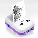 Портативний термопринтер мобільний міні принтер з наклейками Котик 09 фіолетовий з набором паперу 12 шт, фото 4