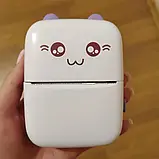 Портативний термопринтер мобільний міні принтер з наклейками Котик 09 фіолетовий з набором паперу 12 шт, фото 7