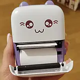 Портативний термопринтер мобільний міні принтер з наклейками Котик 09 фіолетовий з набором паперу 12 шт, фото 8