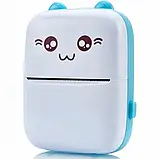 Портативний термопринтер мобільний міні принтер з наклейками Котик 09 бірюзовий з набором паперу 12 шт, фото 2