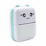 Портативний термопринтер мобільний міні принтер з наклейками Котик 09 бірюзовий з набором паперу 12 шт, фото 3