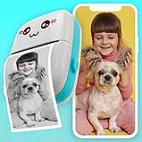 Портативний термопринтер мобільний міні принтер з наклейками Котик 09 бірюзовий з набором паперу 12 шт, фото 8