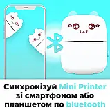 Портативний термопринтер мобільний міні принтер з наклейками Котик 09 бірюзовий з набором паперу 12 шт, фото 9
