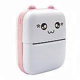 Портативний термопринтер мобільний міні принтер з наклейками Котик 09 рожевий з набором паперу 12 шт, фото 2