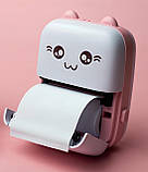 Портативний термопринтер мобільний міні принтер з наклейками Котик 09 рожевий з набором паперу 12 шт, фото 3