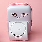 Портативний термопринтер мобільний міні принтер з наклейками Котик 09 рожевий з набором паперу 12 шт, фото 4