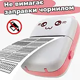 Портативний термопринтер мобільний міні принтер з наклейками Котик 09 рожевий з набором паперу 12 шт, фото 6