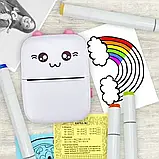 Портативний термопринтер мобільний міні принтер з наклейками Котик 09 рожевий з набором паперу 12 шт, фото 8