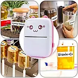 Портативний термопринтер мобільний міні принтер з наклейками Котик 09 рожевий з набором паперу 12 шт, фото 10