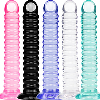 Ребристый фаллоимитатор на присоске 29 х 4.5 см, Силиконовый фаллос, Гибкий Дилдо ТОР Dropp