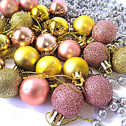 Набір новорічних іграшок 24 шт 3см рожеві, золоті | прикраси ялинкові | новорічні іграшки