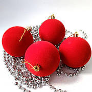 Новорічні кулі оксамитові червоні 8 см — набір ялинкових прикрас